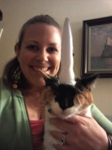 With my pet unicorn-cat